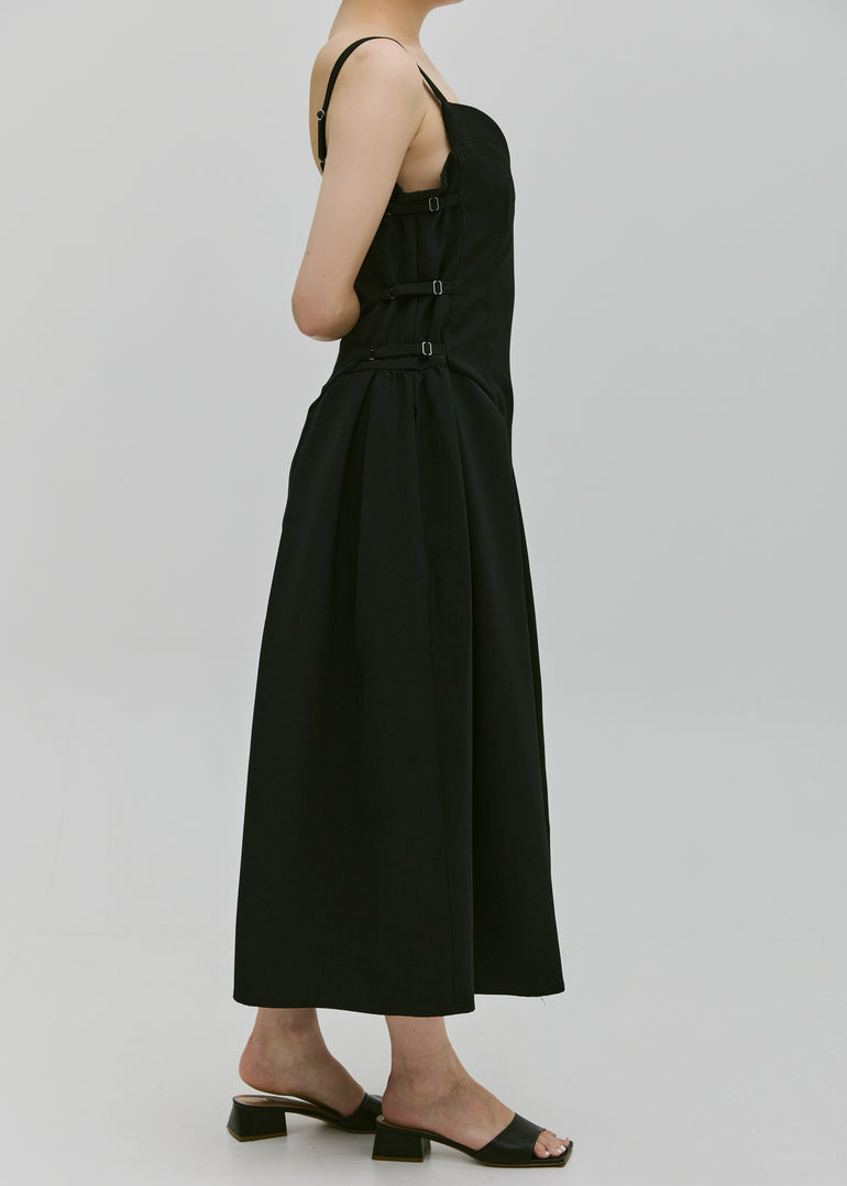 CHICLINE★チェライカラー 真珠ボタンフレアベルトワンピース★ Bustier flare One-piece【Black】 – coxco official